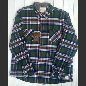 Mens Forest Green/Brown Plaid Flannel Shirt 2XL